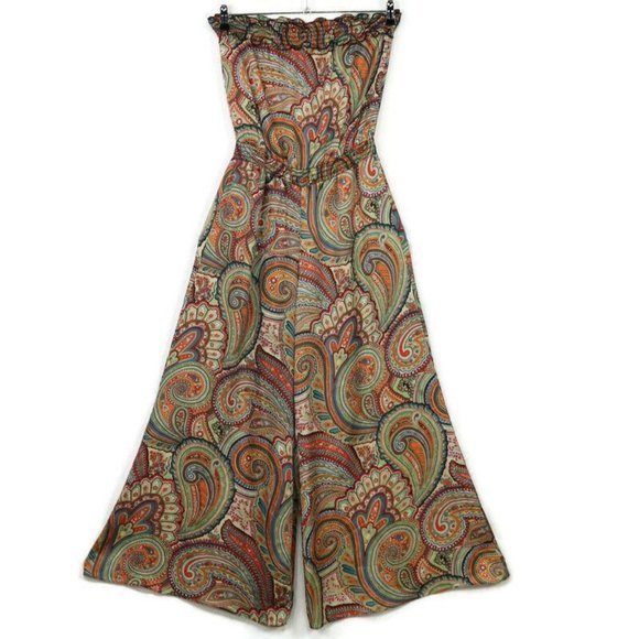 Coco Bianco Strapless Jumper Jumpsuit Romper Orange Blue S Small - Picture 2 of 12